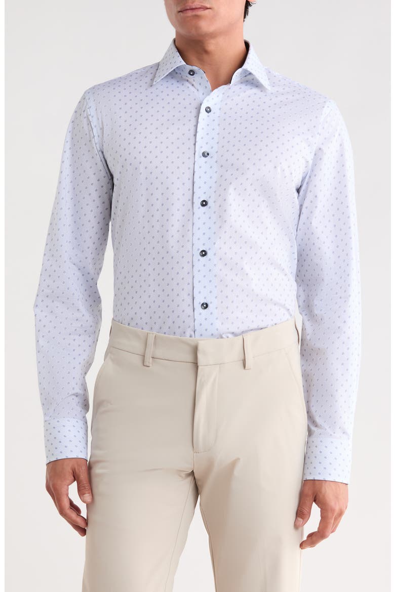 Paisley Print Trim Fit Cotton Dress Shirt, Main, color, WHITE/ LIGHT BLUE