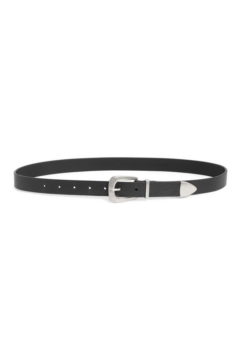 Curved Buckle Leather Belt, Main, color, BLACK/ SILVER