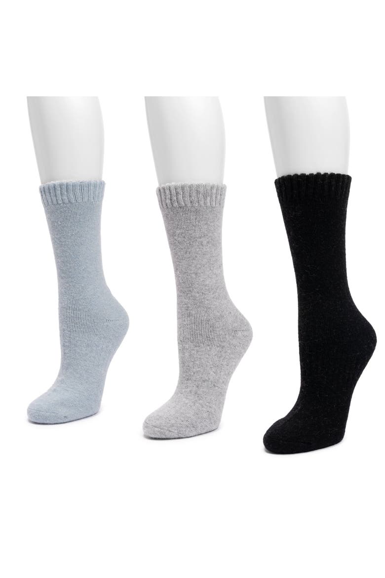 Women's 3 Pair Pack Crew Wool Blend Socks, Alternate, color, Black/Grey/Lt Blue
