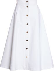 Carolina Herrera Button Front Stretch Cotton Sateen Midi Skirt