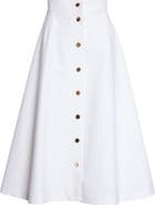 Carolina Herrera Button Front Stretch Cotton Sateen Midi Skirt