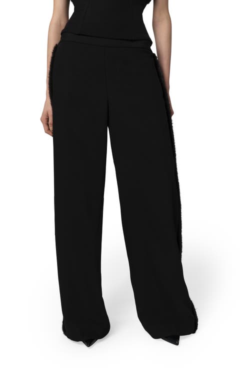 Ivy Stretch Crepe Pants with Faux Fur Trim