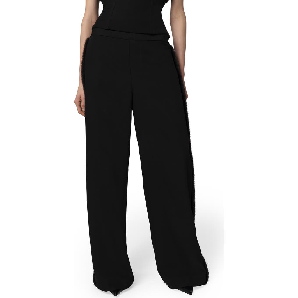 Apparis Ivy Stretch Crepe Pants With Faux Fur Trim In Black