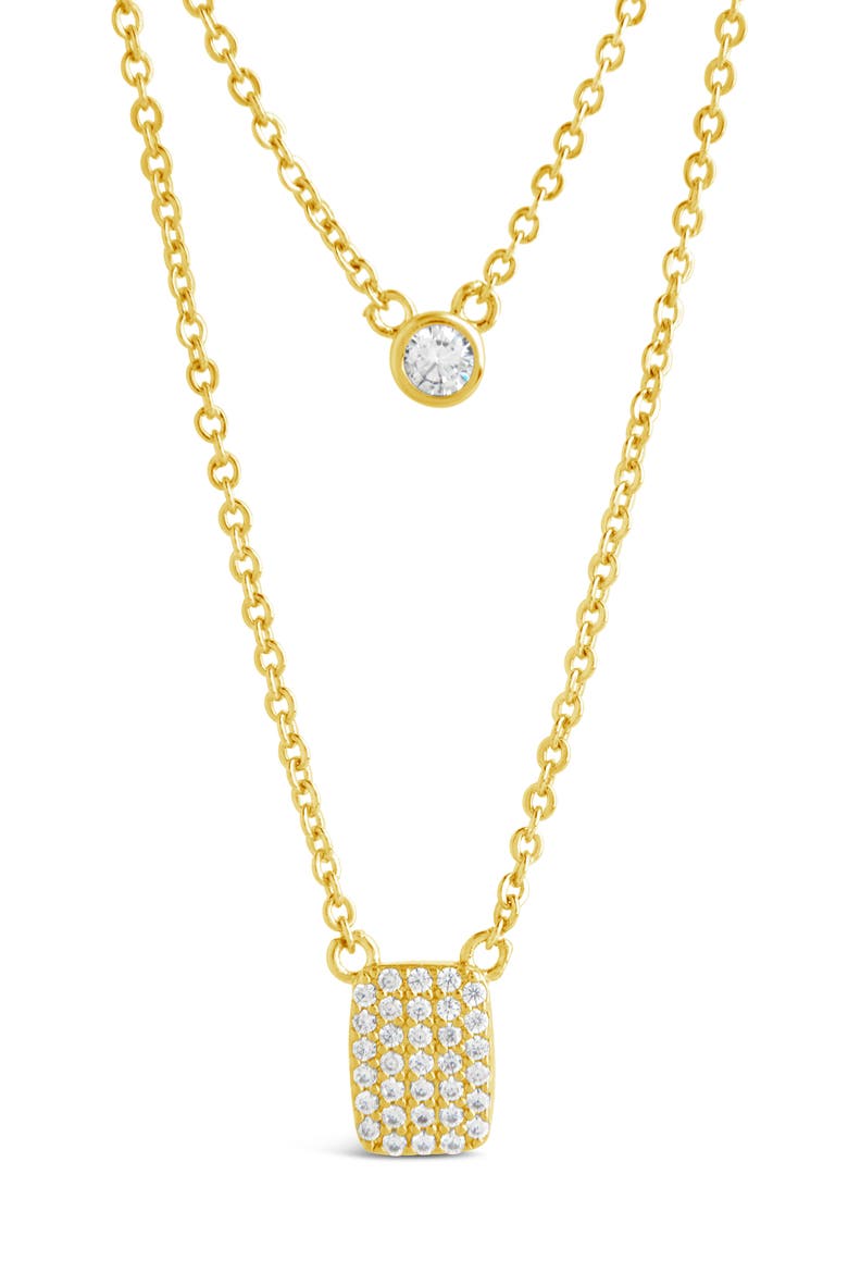 14K Yellow Gold Plated Bezel Cubic Zirconia Tag Layered Necklace, Main, color, GOLD