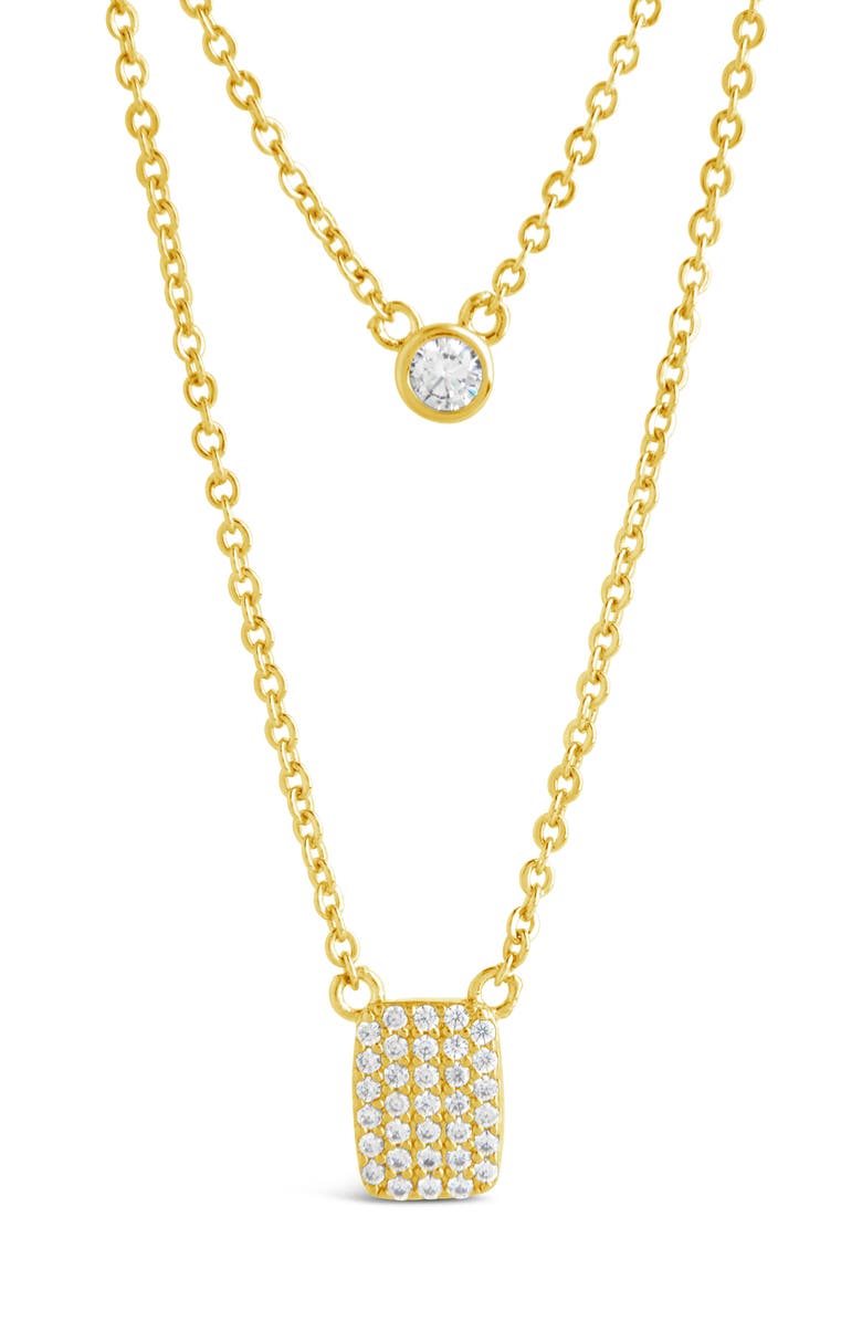 Sterling Forever 14K Yellow Gold Plated Bezel Cubic Zirconia Tag Layered Necklace, Alternate, color, Gold