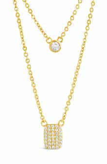 Sterling Forever 14K Yellow Gold Plated Bezel Cubic Zirconia Tag Layered Necklace