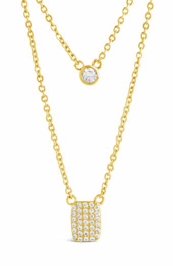 Sterling Forever 14K Yellow Gold Plated Bezel Cubic Zirconia Tag Layered Necklace
