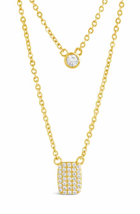 Sterling Forever 14K Yellow Gold Plated Bezel Cubic Zirconia Tag Layered Necklace