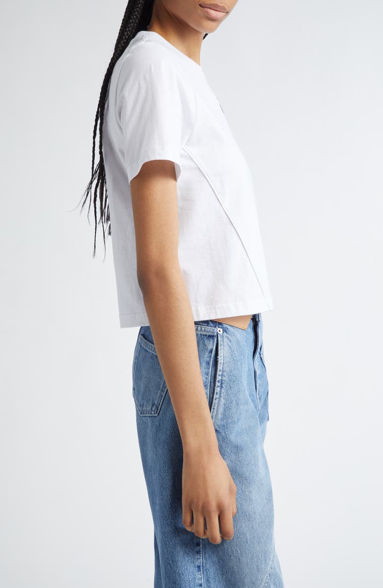 JW Anderson Panelled Anchor Embroidered Crop T-Shirt, Alternate, color, White