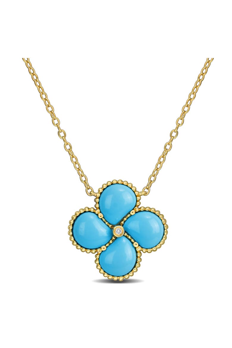 Created-Gemstone & Diamond Accent Clover Necklace, Main, color, Created Turquoise