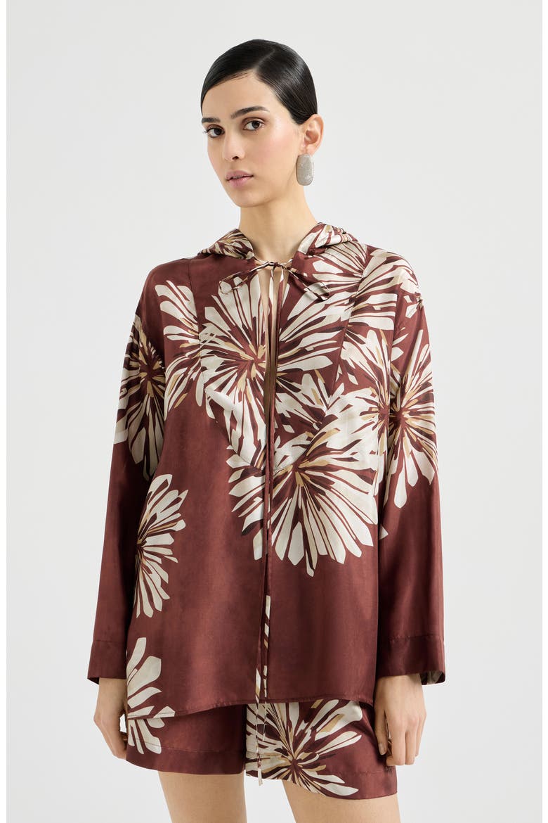 Bloom print pongee shirt, Main, color, Bordeaux