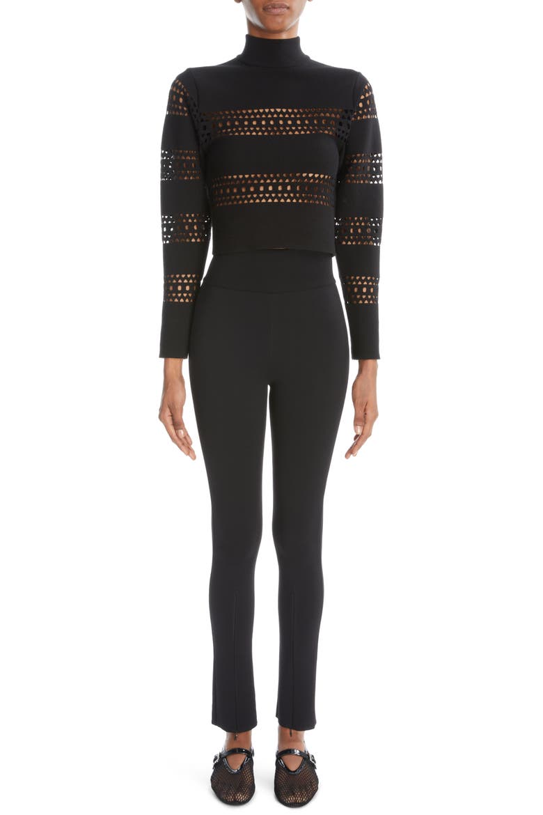Vienne Perforated Crop Turtleneck Sweater, Alternate, color, NOIR ALAIA