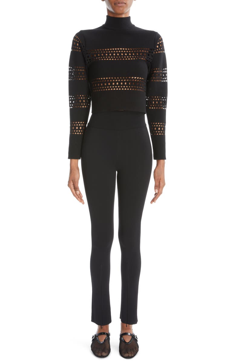 Alaïa Vienne Perforated Crop Turtleneck Sweater, Alternate, color, 