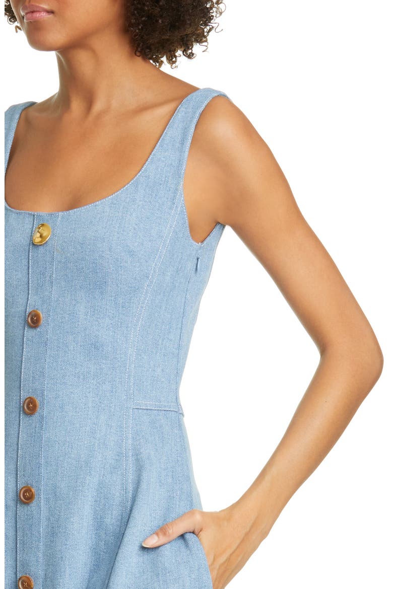 Stretch Denim Fit & Flare Midi Dress, Alternate, color, LIGHT INDIGO
