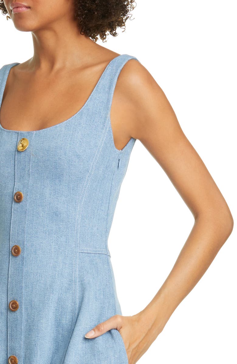 Adam Lippes Stretch Denim Fit & Flare Midi Dress, Alternate, color, 