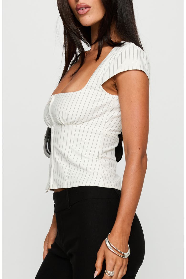 Santa Cruz Pinstripe Fitted Zip Top, Alternate, color, WHITE PINSTRIPE