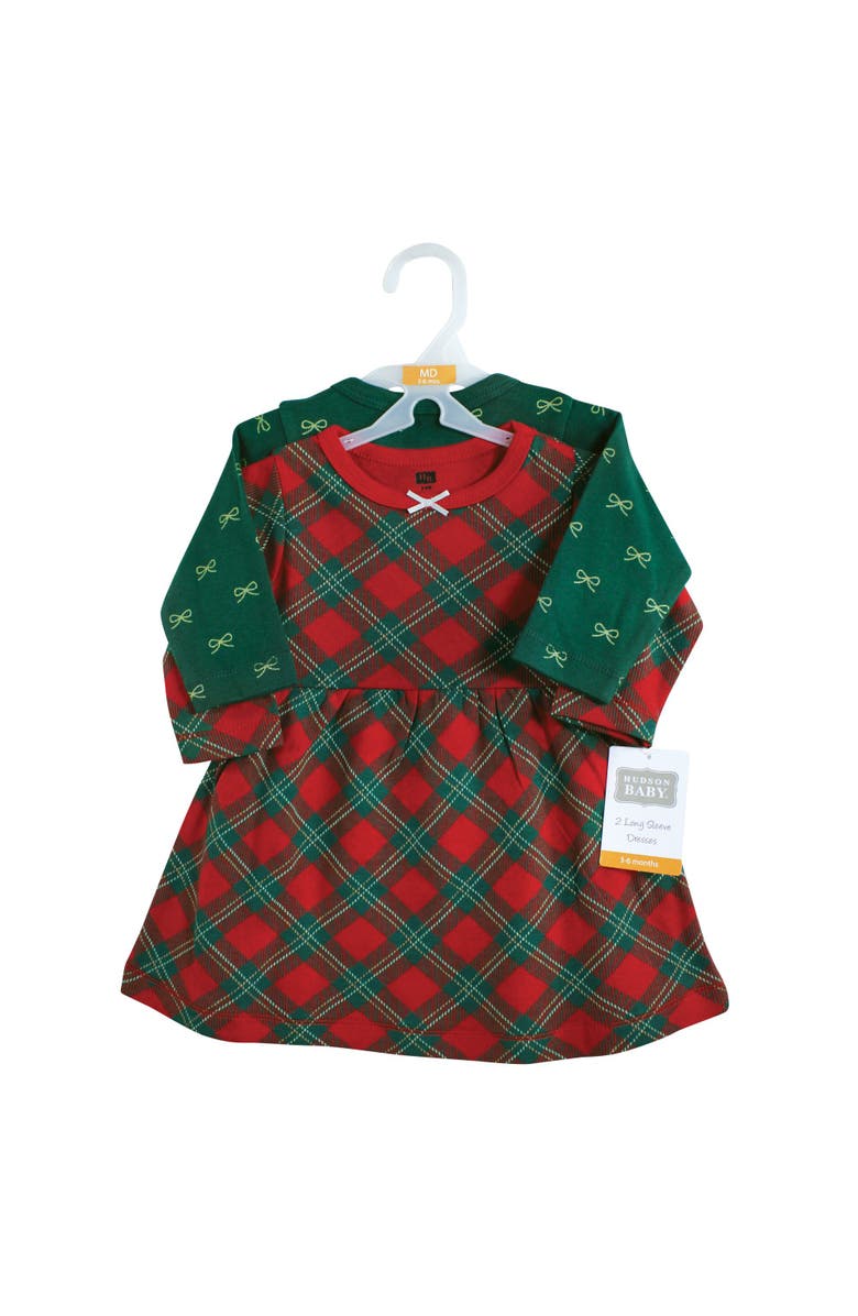 Hudson Baby Two-Piece Long-Sleeve Dresses Set, Alternate, color, Red Christmas Plaid