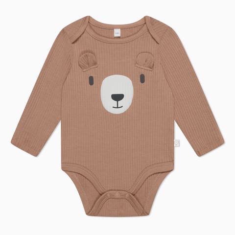 Ribbed Bear Face Long Sleeve Bodysuit (Baby)