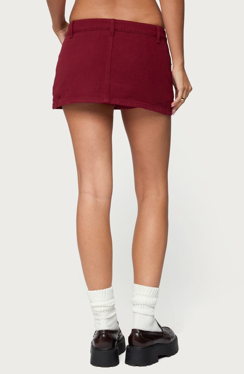 EDIKTED Camelia Low Rise Denim Miniskort, Alternate, color, Burgundy