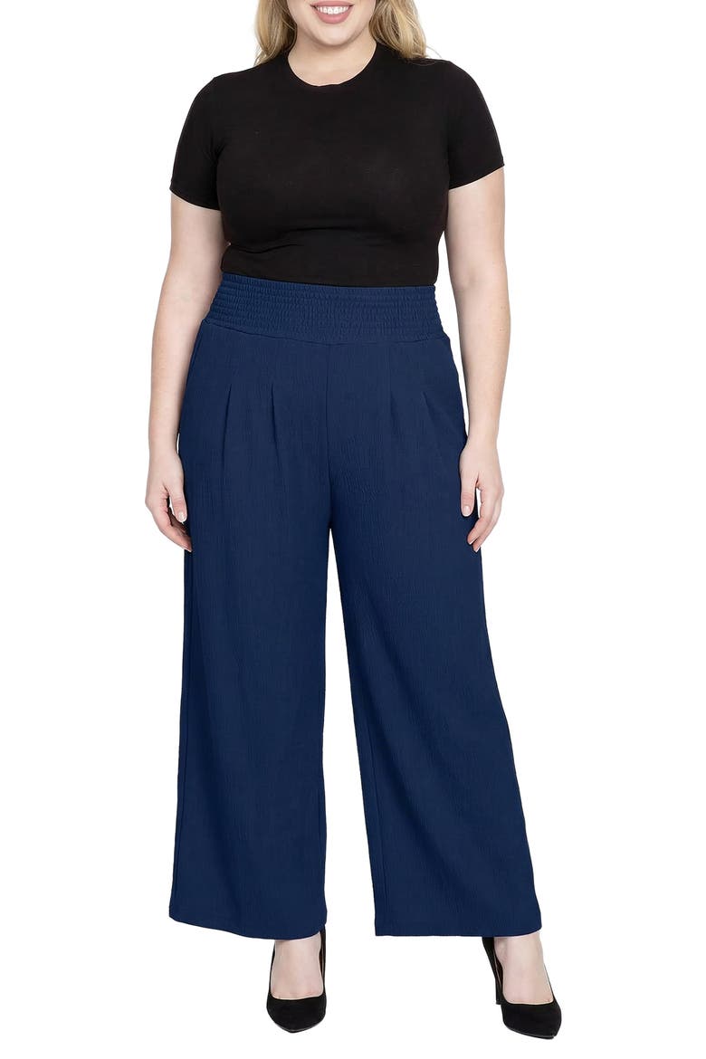 Smock Waist Wide Leg Pants, Alternate, color, NAVY