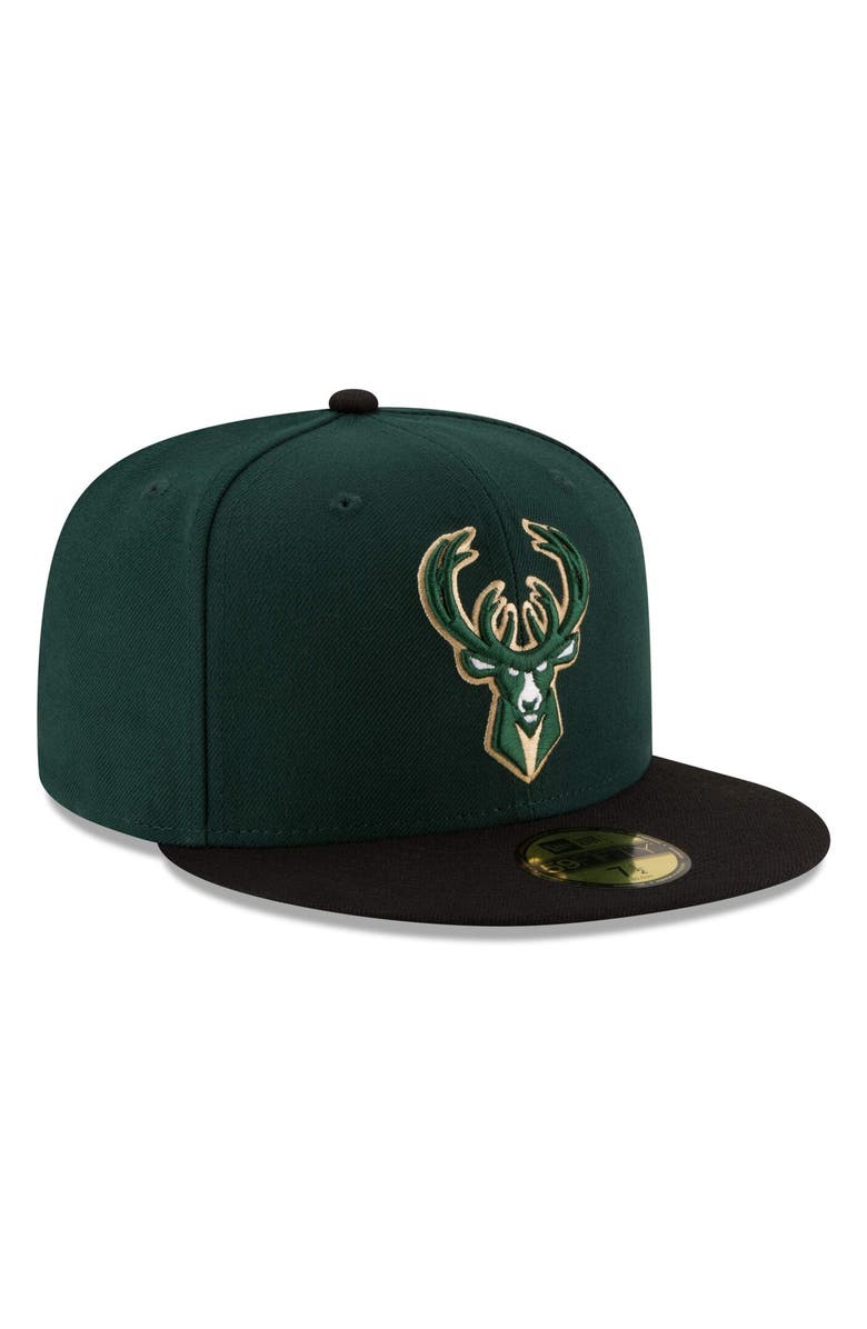 New Era Men's New Era Green/Black Milwaukee Bucks Official Team Color 2Tone 59FIFTY Fitted Hat, Alternate, color,