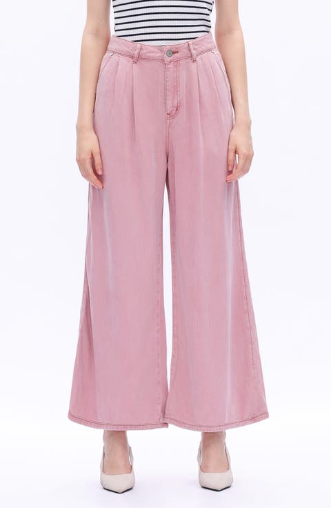 Pleated High Waist Ankle Wide Leg Pants