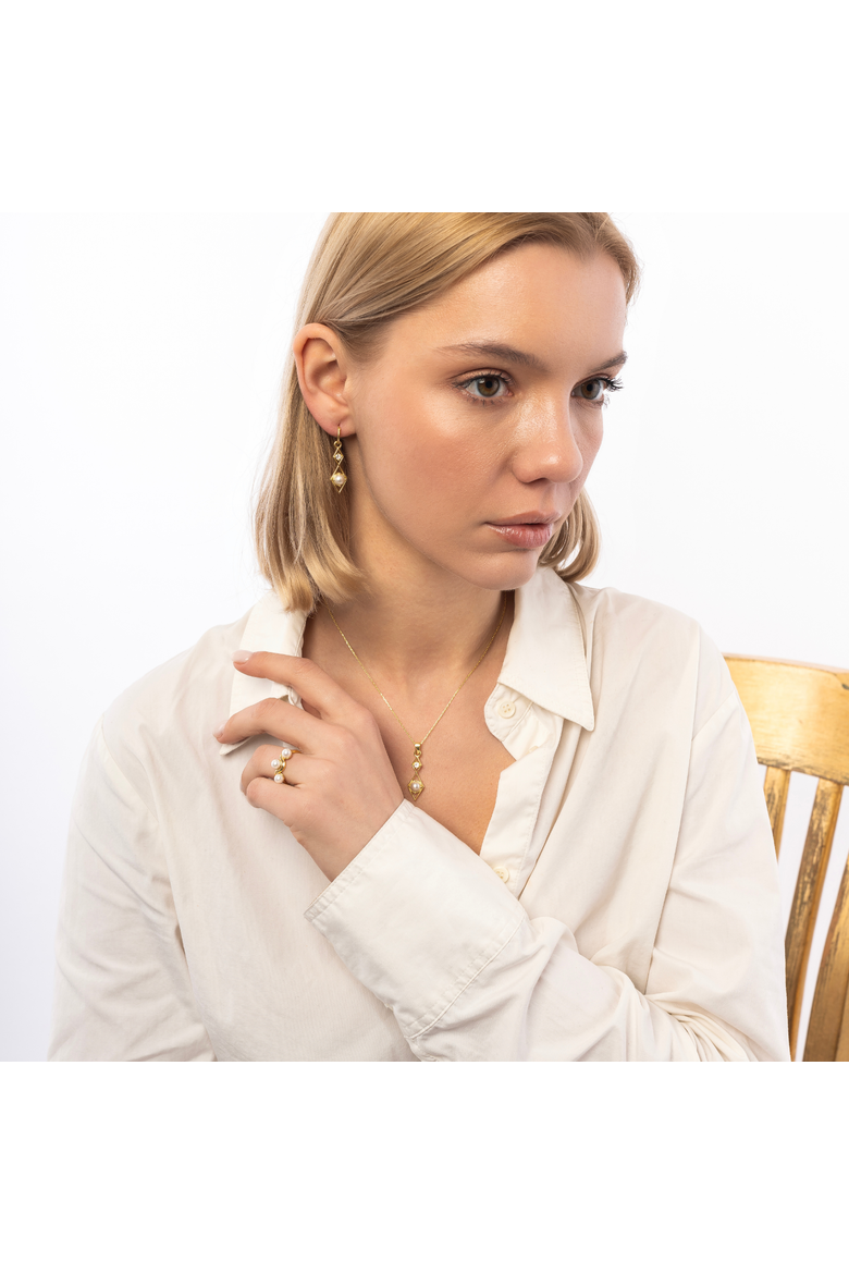 Sterling Silver Rhombus 3D Pearl Earrings, Alternate, color, Gold