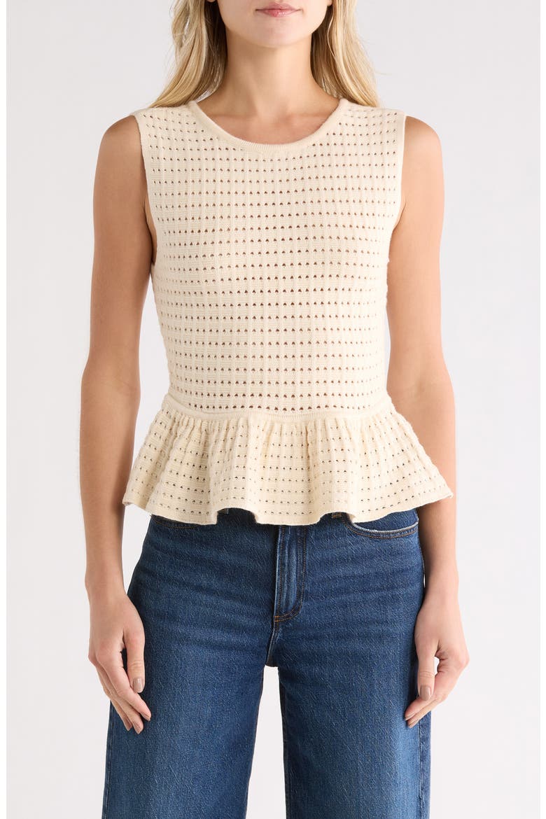 Open Stitch Sleeveless Peplum Sweater, Main, color, CREAM