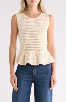 NVLT Open Stitch Sleeveless Peplum Sweater