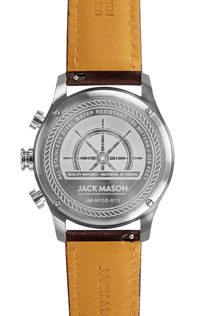 Jack Mason Nautical Chronograph Leather Strap Watch, 42mm, Alternate, color, 