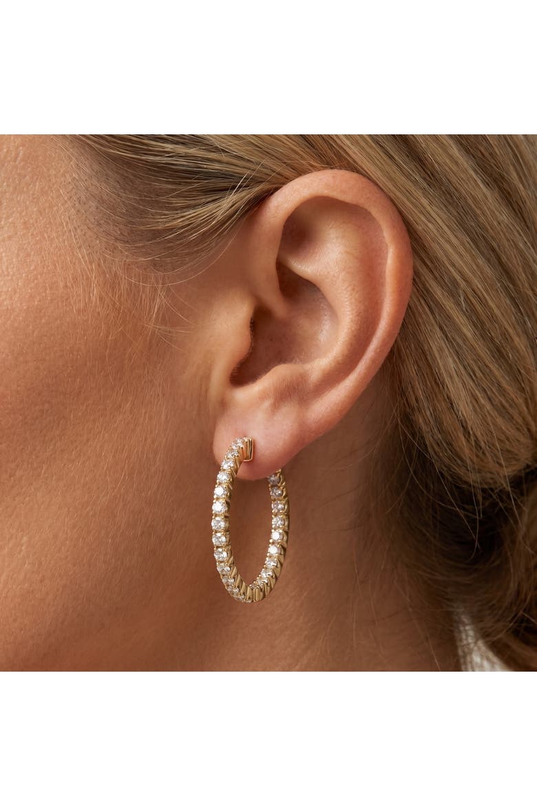 1 Ct Diamond Inside Outside Hoops Lab Grown Earrings Gold 1"Tall, Alternate, color, 10k Yellow Gold