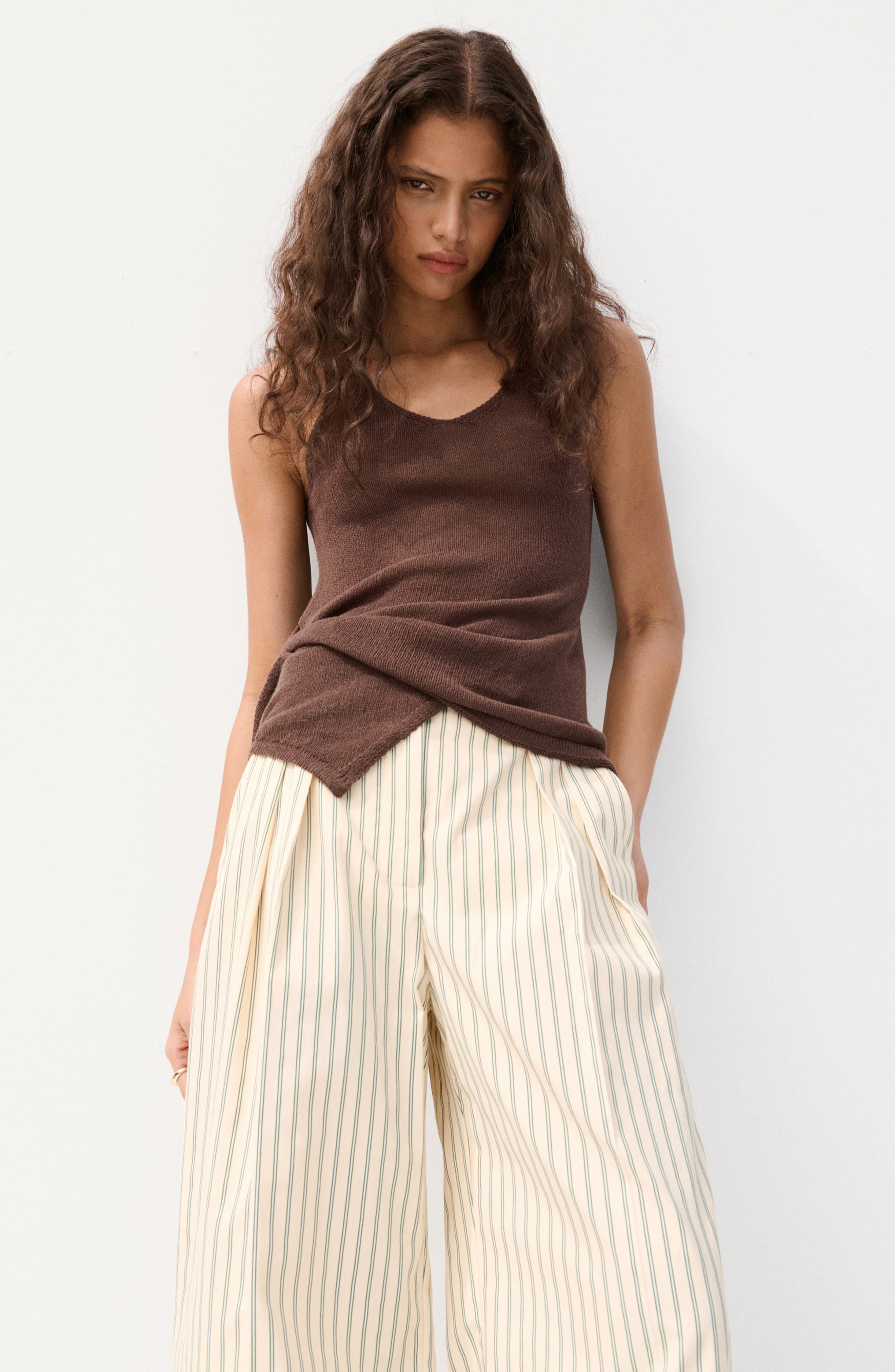 MANGO Stripe Pleat Straight Leg Pants — фото 6