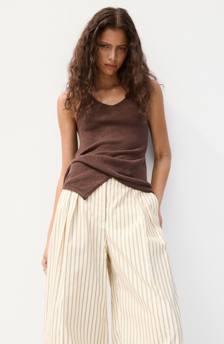 MANGO Stripe Pleate Straight Leg Pants, Alternate, color, Yellow