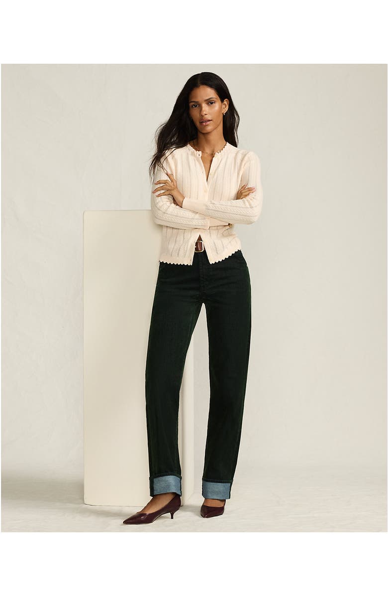 Lands' End Flocked Denim Mid Rise Relaxed Straight Leg Cuff Jeans, Alternate, color, Balsam Green