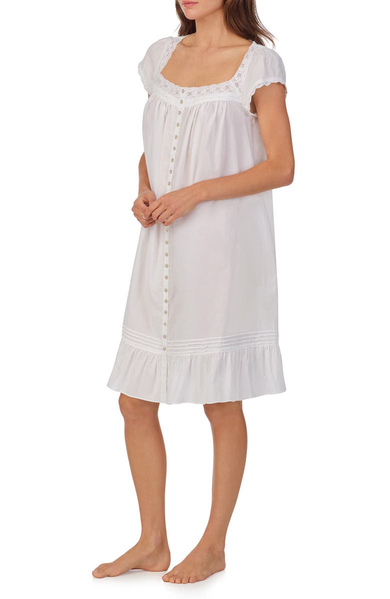 Eileen West Cap Sleeve Cotton Lawn Short Nightgown, Alternate, color, White