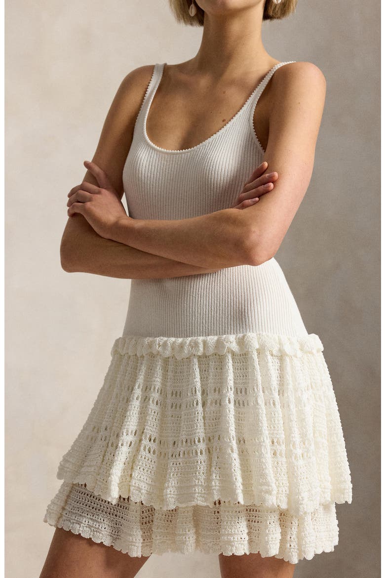Tiered Pointelle Tank Dress, Alternate, color, WHITE