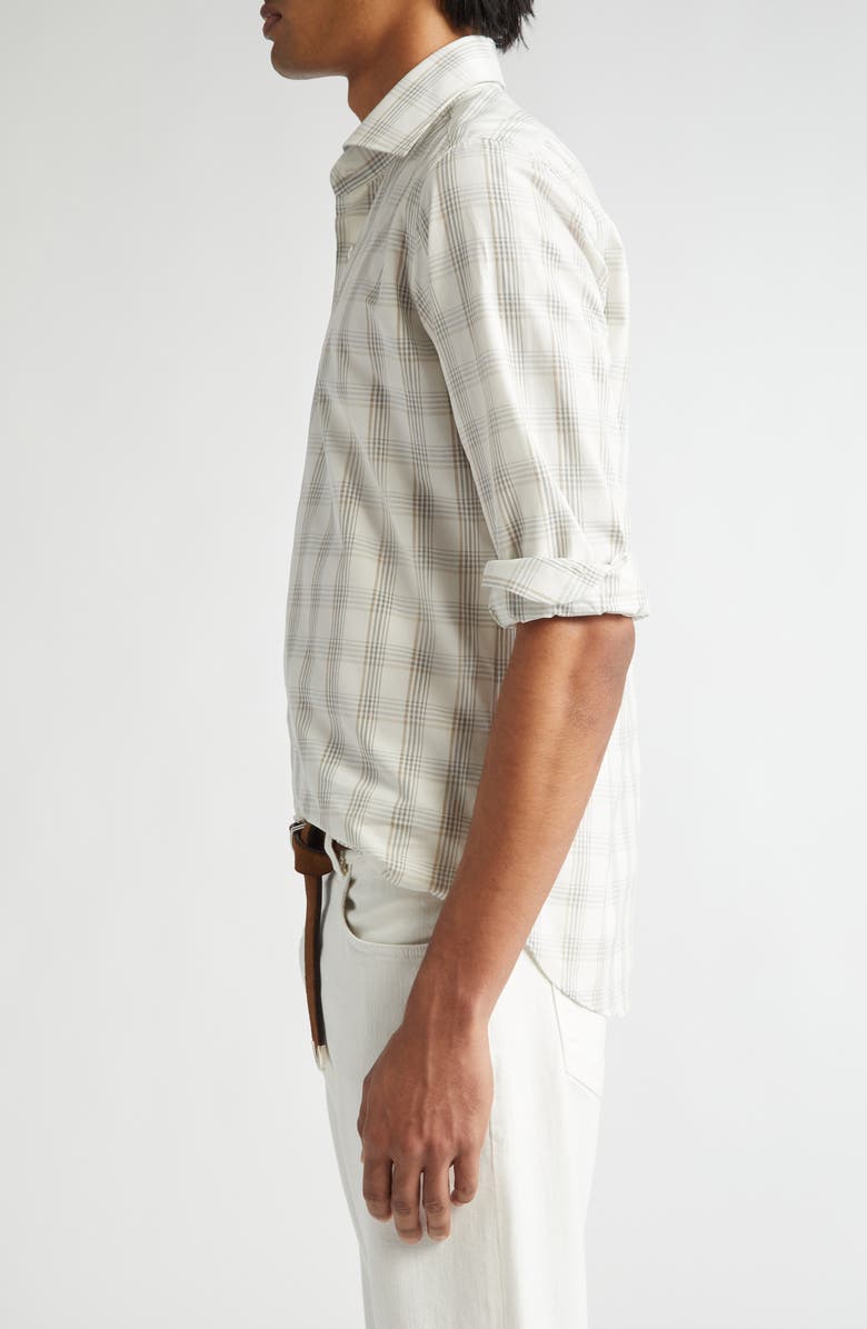 Eleventy Dandy Plaid Cotton & Linen Button-Up Shirt, Alternate, color, Light Melange Grey
