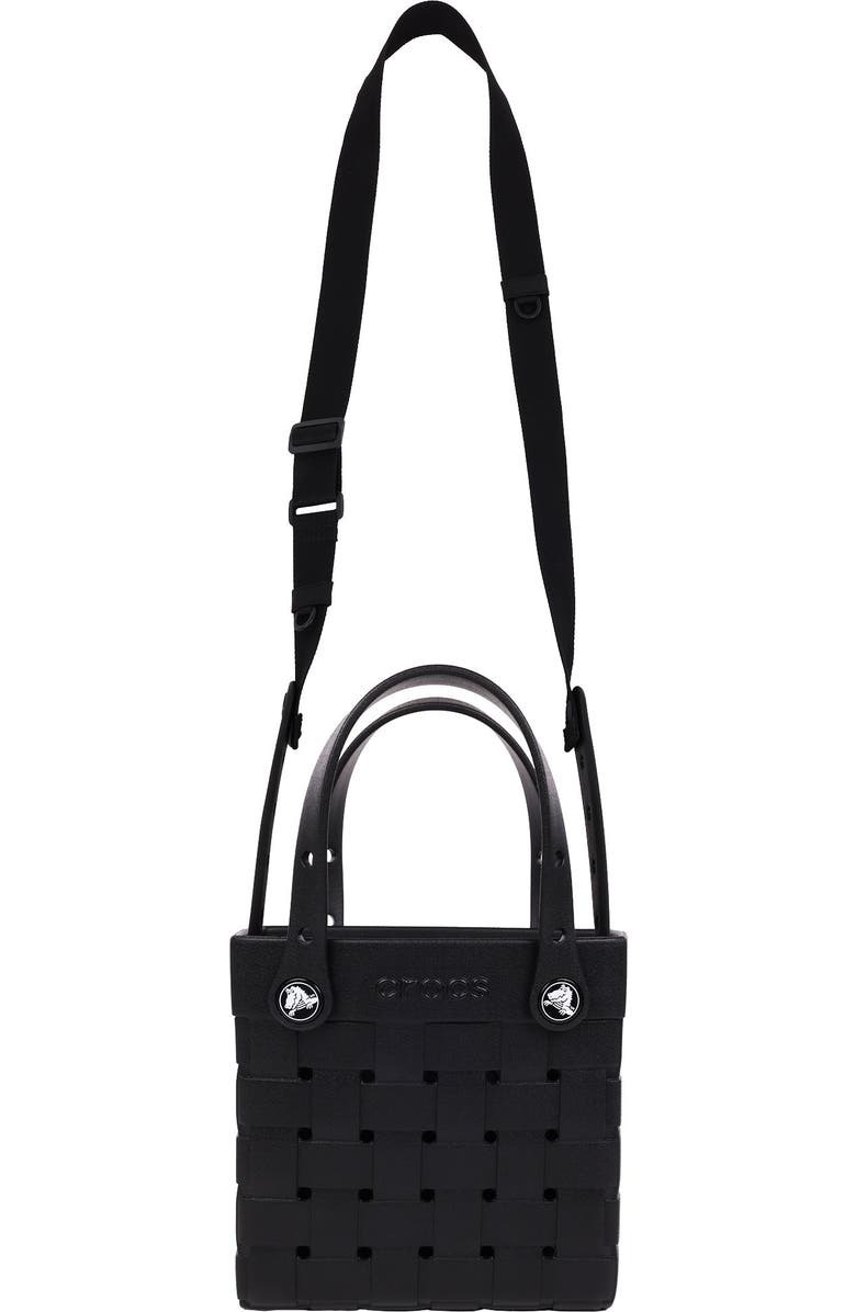 CROCS Small Woven Style Crocssbody Tote with Top Handles and removeable Crocssbody strap, Alternate, color, Black