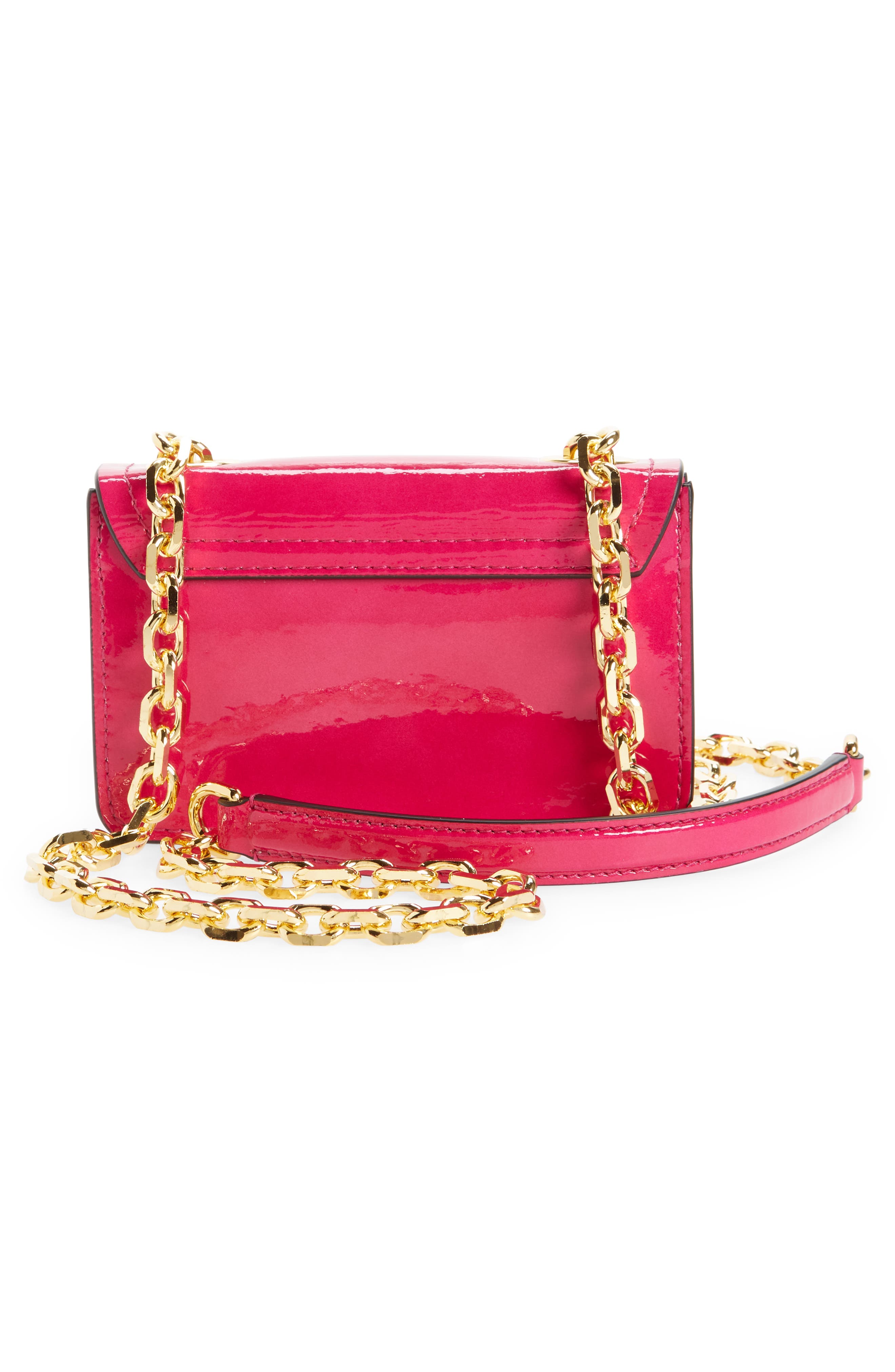 Moschino Mini M Logo Patent Leather Shoulder Bag, Alternate, color, 