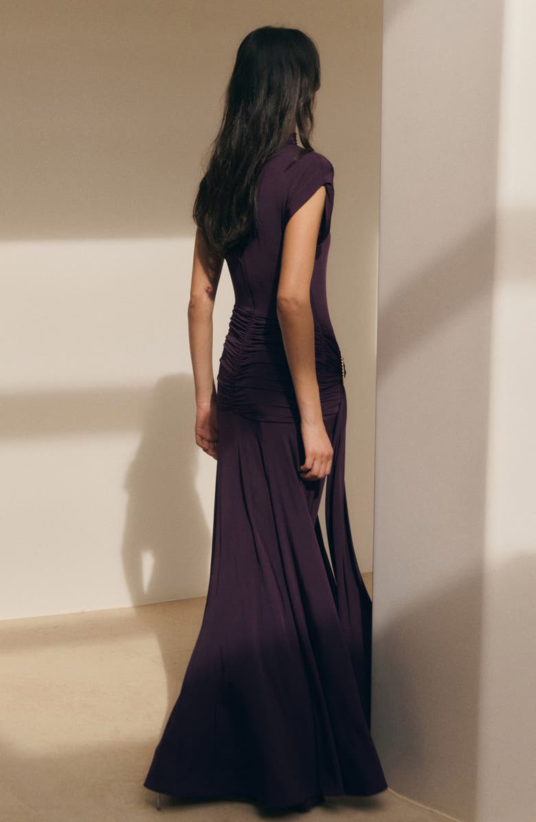 MANGO Cap Sleeve Ruched Waist Dress, Alternate, color, Purple