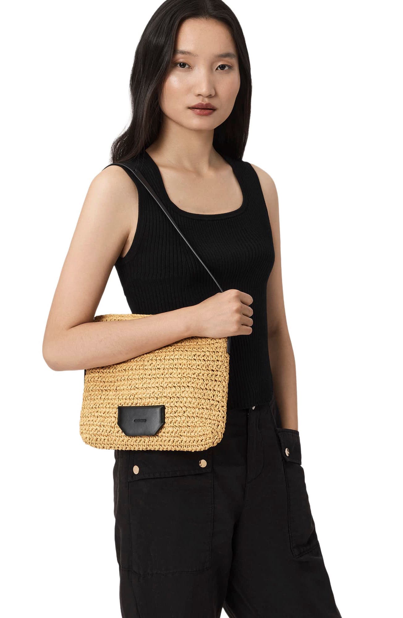 AllSaints Mini Asha Paper Straw Shoulder Bag, Alternate, color, Natural