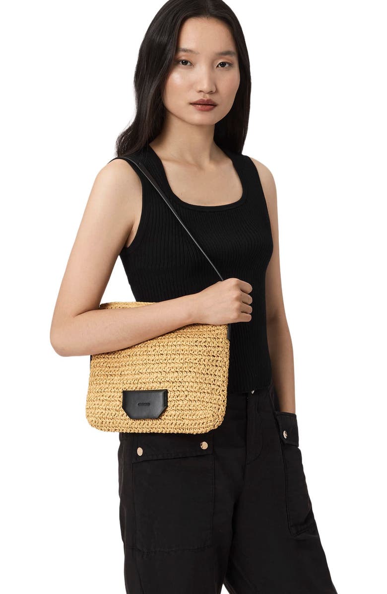 AllSaints Mini Asha Paper Straw Shoulder Bag, Alternate, color, Natural
