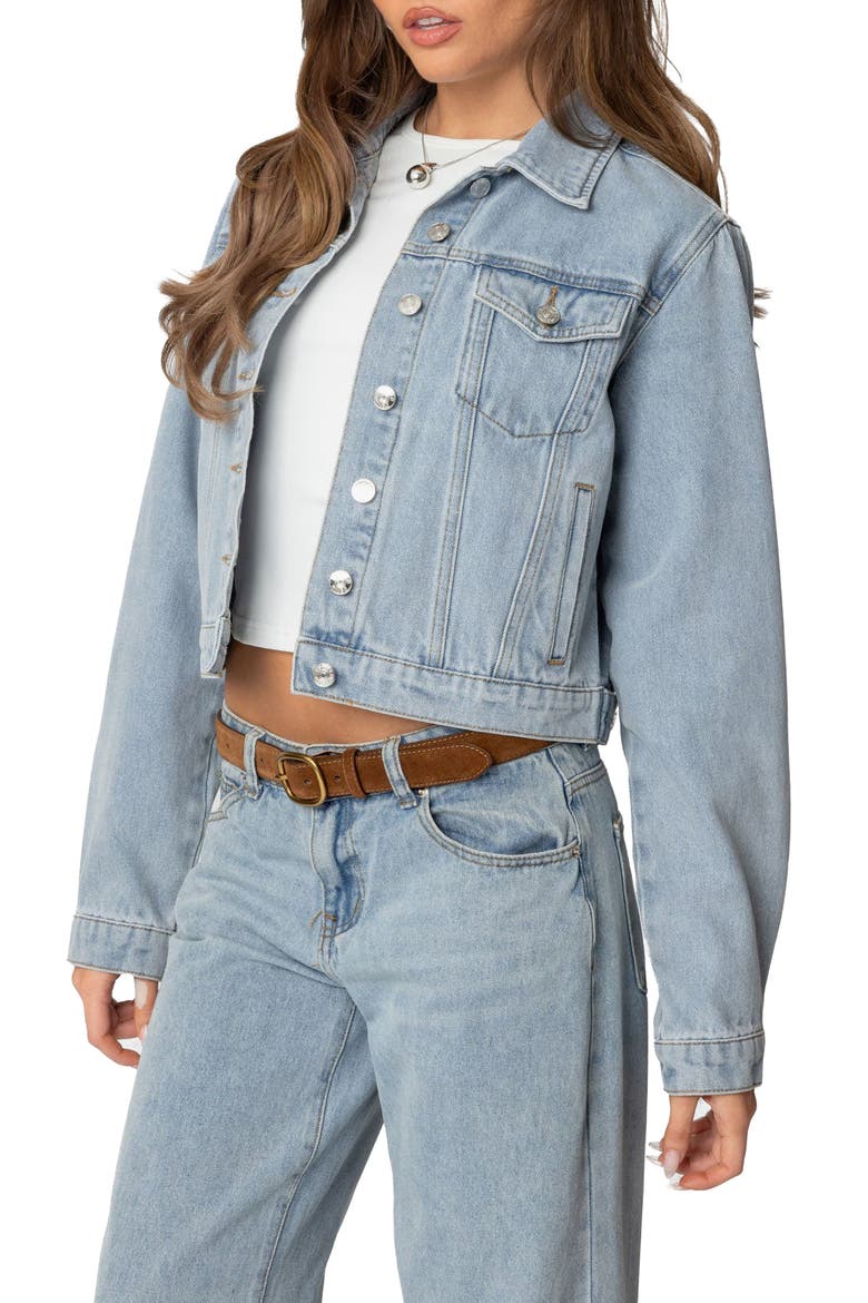 Barb Denim Crop Trucker Jacket, Alternate, color, LIGHT-BLUE