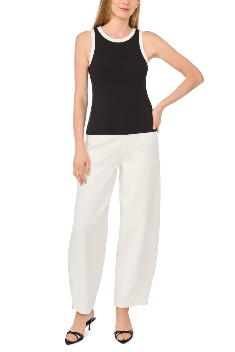 Contrast Trim Ribbed Tank, Alternate, color, RICH BLACK