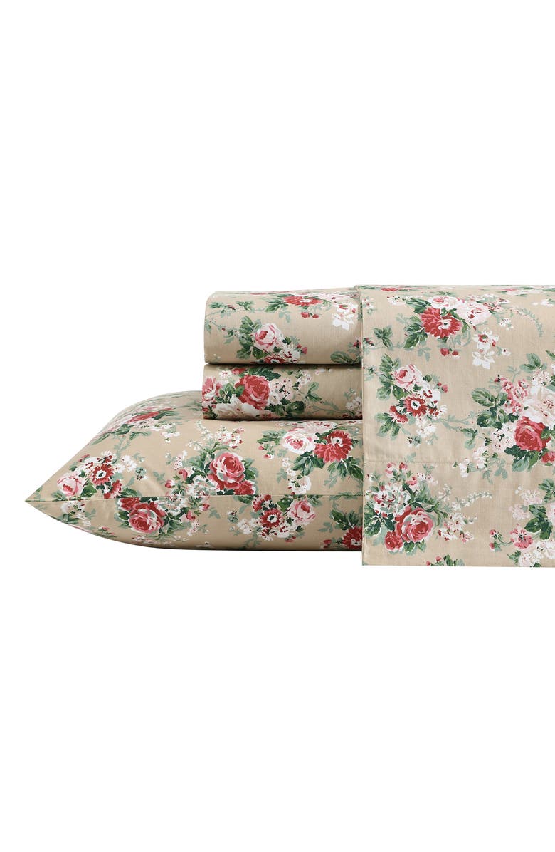 Laura Ashley Ashfield Floral Print Sheet Set, Main, color, Beige