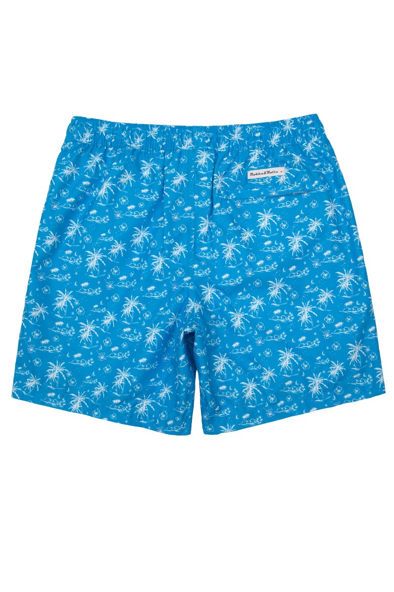 Men's 7" Compression Liner Swim Trunks with Back Zipper Pocket, UPF 50+, Alternate, color, Blue Tropical Print