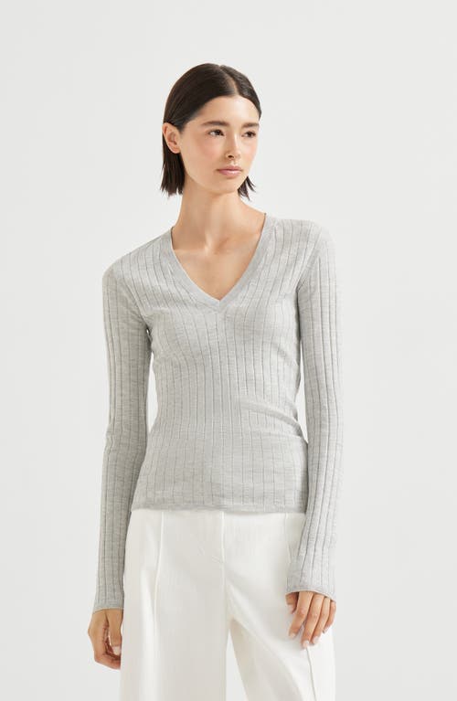 Brunello Cucinelli Cashmere And Silk Sparkling Sweater In White