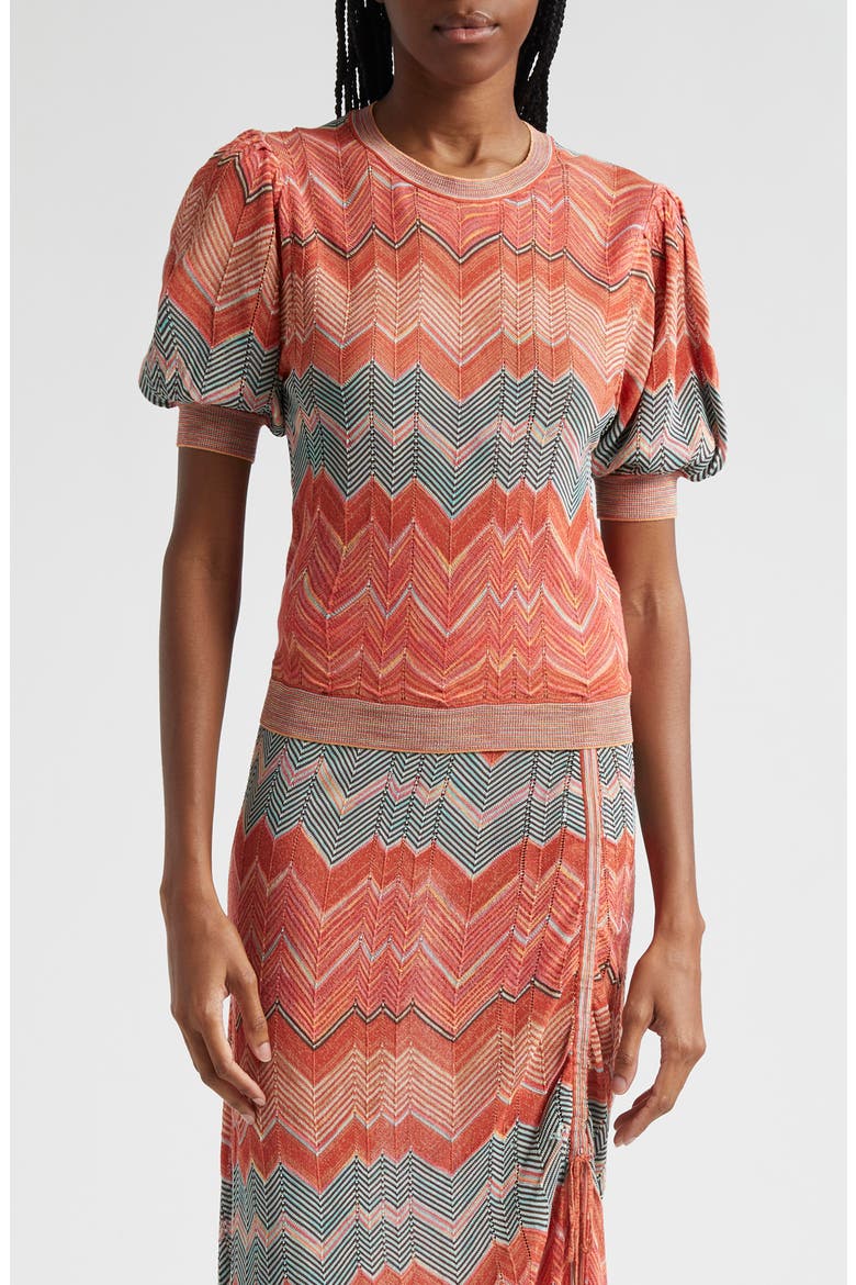 Priscilla Chevron Puff Sleeve Knit Crop Top, Main, color, SUNRISE