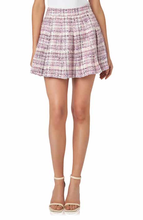 English Factory Tweed Pleated Fit & Flare Miniskirt