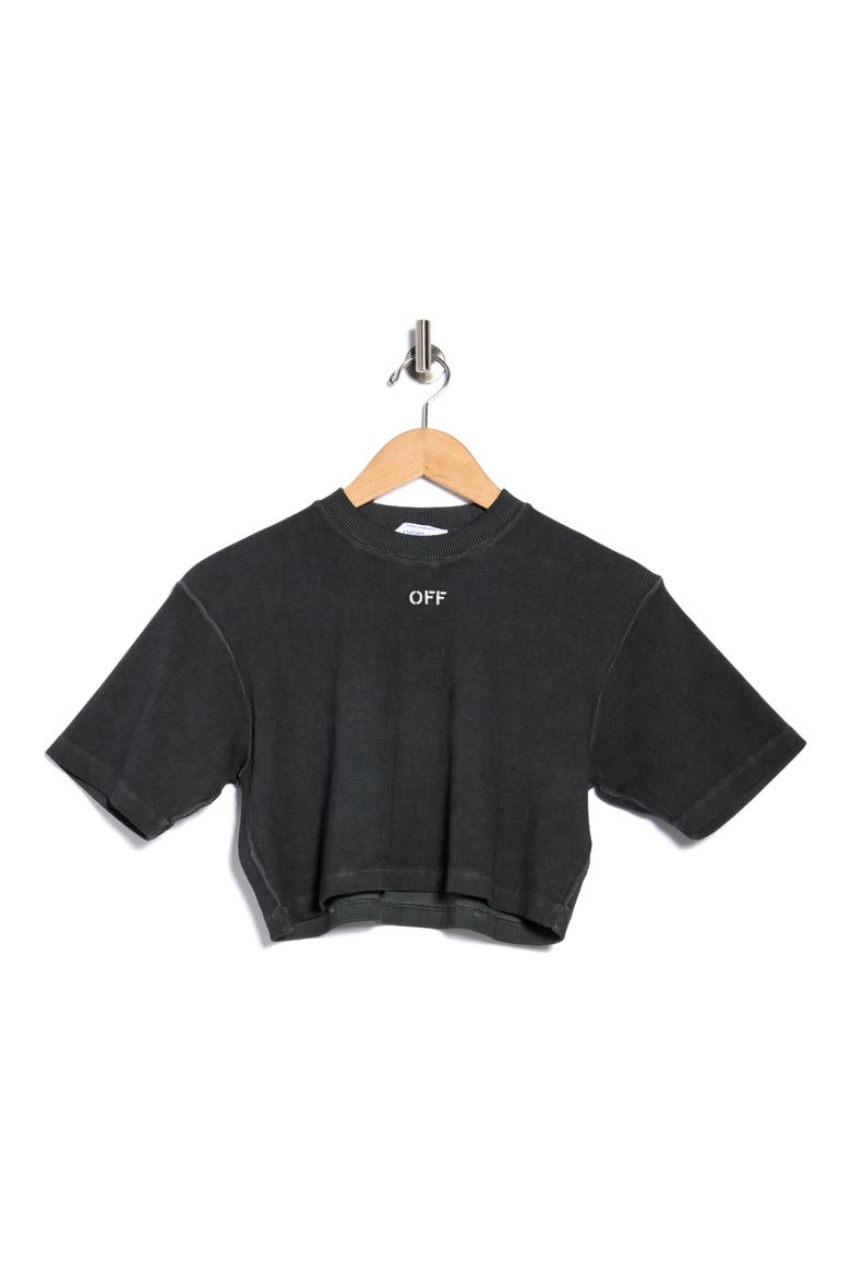 Stamp Logo Ribbed Crop T-Shirt, Alternate, color, WASHED GREY